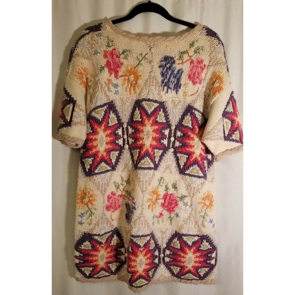 Women's Vintage Sweater Jennifer Reed Knitted by Hand Size Large Bohemian Floral